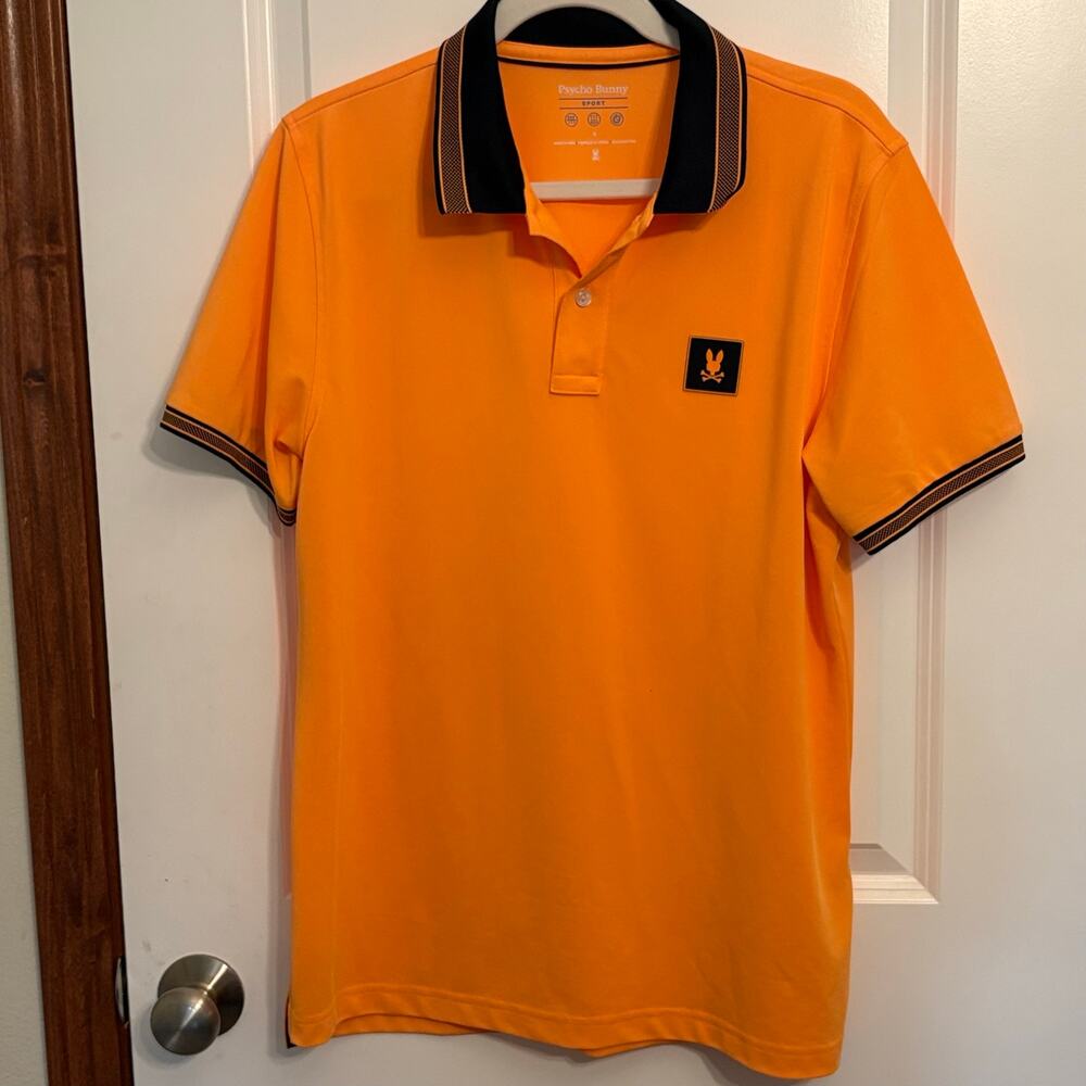 Psycho Bunny Sport Polo Shirt Men’s Medium Orange Performance Golf Logo Peru - Picture 2 of 11